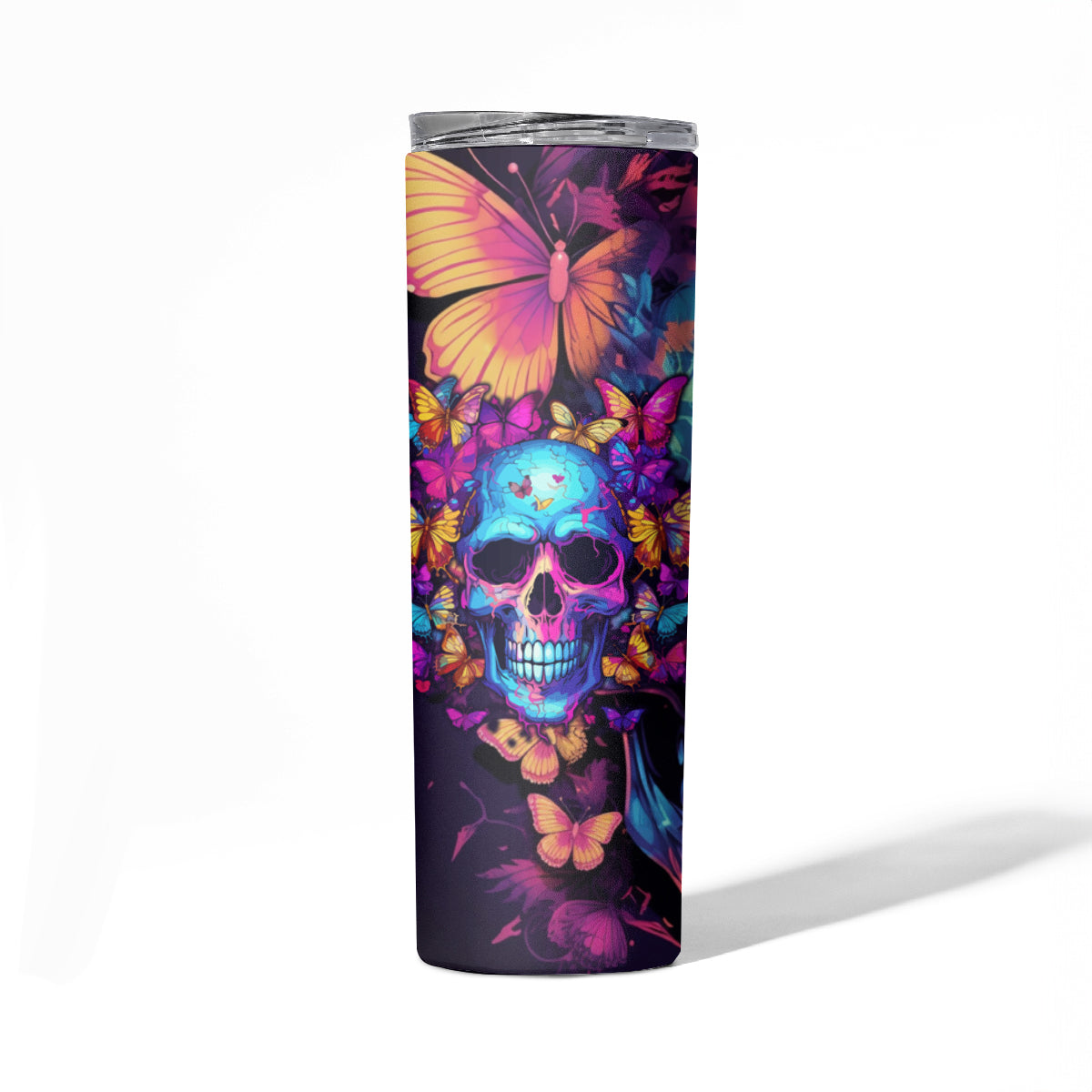 Fantasy Skull with Butterflies Skinny Tumbler Love me or hate me i'm still gonna shine - Wonder Print Shop