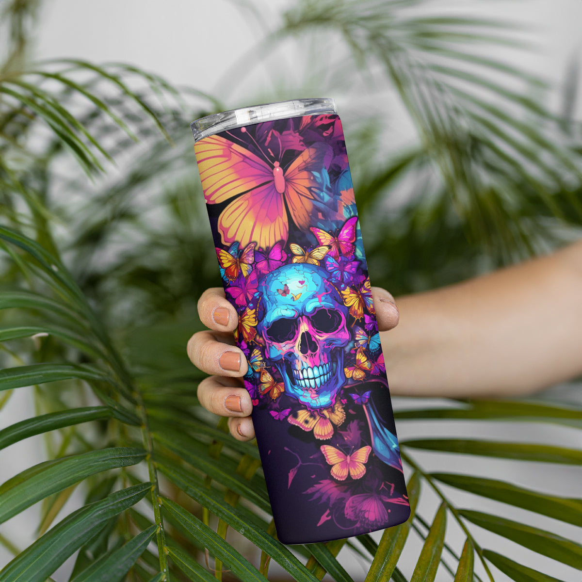 Fantasy Skull with Butterflies Skinny Tumbler Love me or hate me i'm still gonna shine - Wonder Print Shop