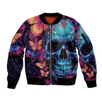 Fantasy Skull with Butterflies Sleeve Zip Bomber Jacket Love me or hate me i'm still gonna shine - Wonder Print Shop