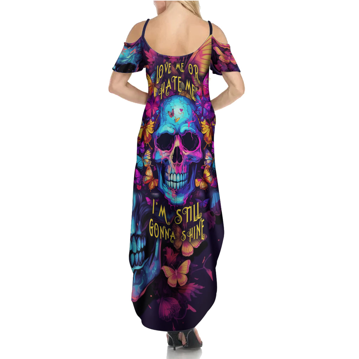 Fantasy Skull with Butterflies Summer Maxi Dress Love me or hate me i'm still gonna shine - Wonder Print Shop