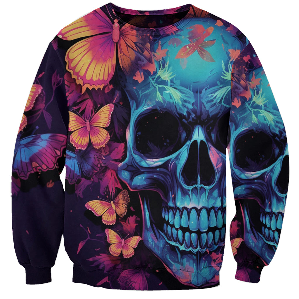 Fantasy Skull with Butterflies Sweatshirt Love me or hate me i'm still gonna shine - Wonder Print Shop