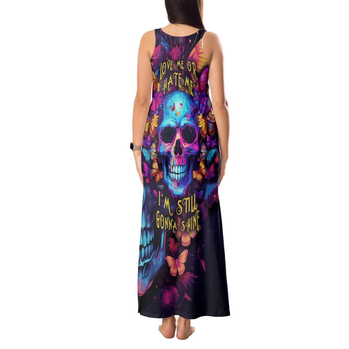 Fantasy Skull with Butterflies Tank Maxi Dress Love me or hate me i'm still gonna shine - Wonder Print Shop
