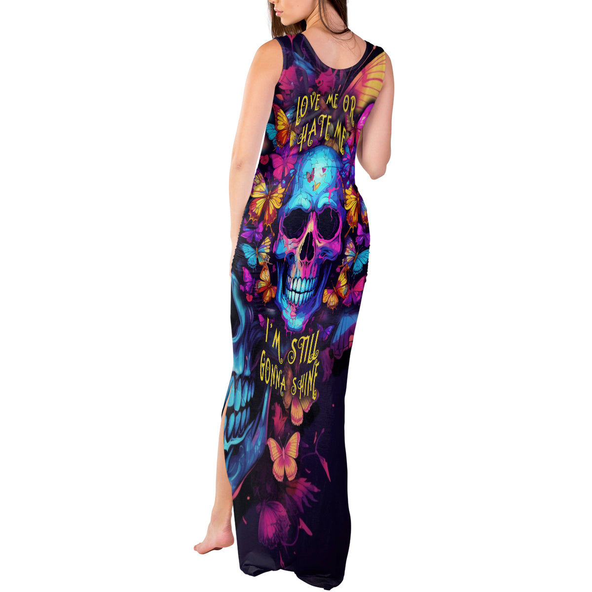 Fantasy Skull with Butterflies Tank Maxi Dress Love me or hate me i'm still gonna shine - Wonder Print Shop