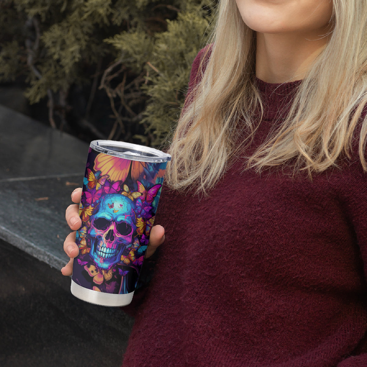 Fantasy Skull with Butterflies Tumbler Cup Love me or hate me i'm still gonna shine - Wonder Print Shop