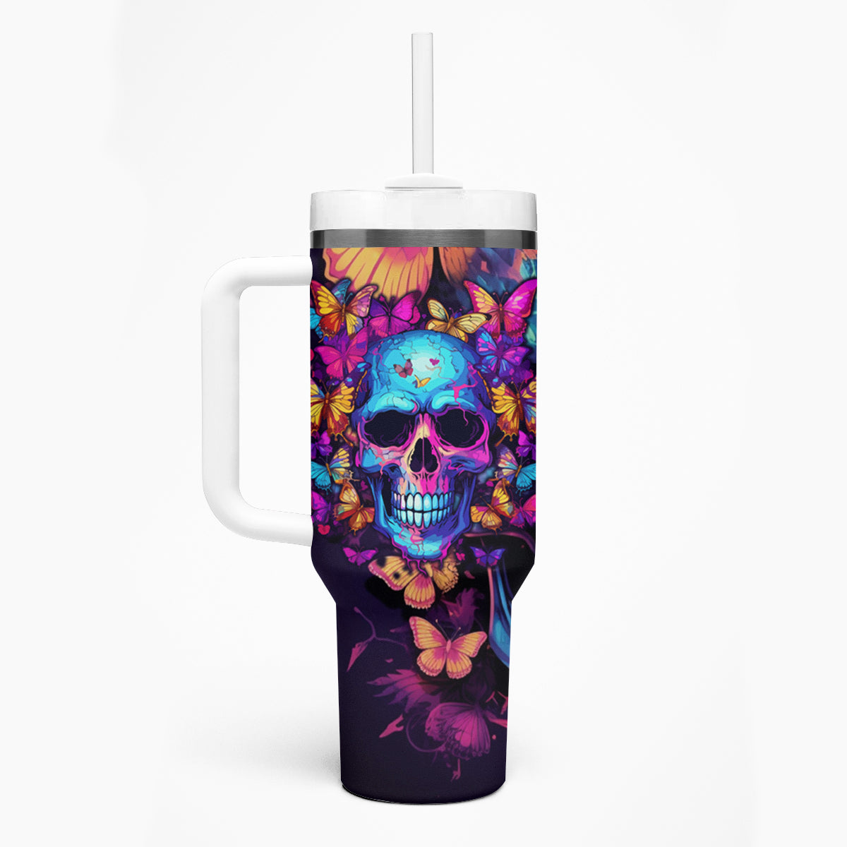 Fantasy Skull with Butterflies Tumbler With Handle Love me or hate me i'm still gonna shine - Wonder Print Shop