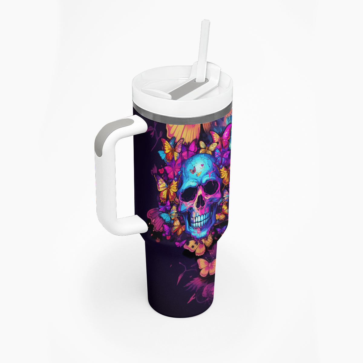 Fantasy Skull with Butterflies Tumbler With Handle Love me or hate me i'm still gonna shine - Wonder Print Shop