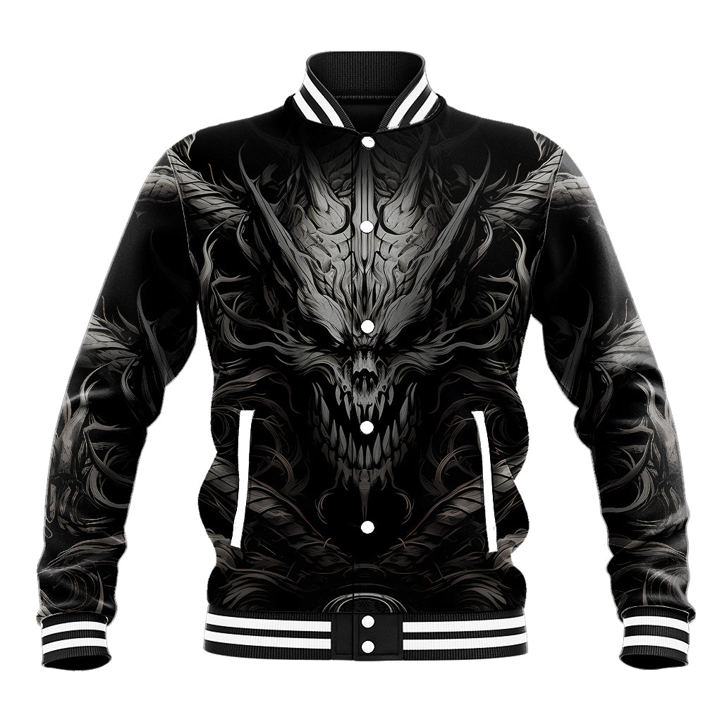 Demon Skull Baseball Jacket Always be yourself unless you can be a Dragon then always be a Dragon - Wonder Print Shop