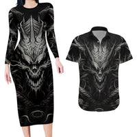 Demon Skull Couples Matching Long Sleeve Bodycon Dress and Hawaiian Shirt Always be yourself unless you can be a Dragon then always be a Dragon - Wonder Print Shop