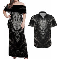 Demon Skull Couples Matching Off Shoulder Maxi Dress and Hawaiian Shirt Always be yourself unless you can be a Dragon then always be a Dragon - Wonder Print Shop