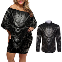 Demon Skull Couples Matching Off Shoulder Short Dress and Long Sleeve Button Shirts Always be yourself unless you can be a Dragon then always be a Dragon - Wonder Print Shop