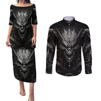 Demon Skull Couples Matching Puletasi Dress and Long Sleeve Button Shirts Always be yourself unless you can be a Dragon then always be a Dragon - Wonder Print Shop