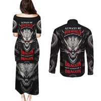 Demon Skull Couples Matching Puletasi Dress and Long Sleeve Button Shirts Always be yourself unless you can be a Dragon then always be a Dragon - Wonder Print Shop