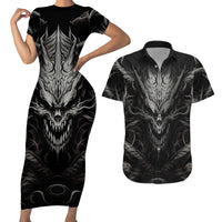 Demon Skull Couples Matching Short Sleeve Bodycon Dress and Hawaiian Shirt Always be yourself unless you can be a Dragon then always be a Dragon - Wonder Print Shop
