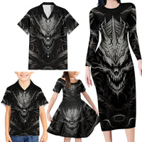 Demon Skull Family Matching Long Sleeve Bodycon Dress and Hawaiian Shirt Always be yourself unless you can be a Dragon then always be a Dragon - Wonder Print Shop
