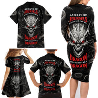 Demon Skull Family Matching Long Sleeve Bodycon Dress and Hawaiian Shirt Always be yourself unless you can be a Dragon then always be a Dragon - Wonder Print Shop