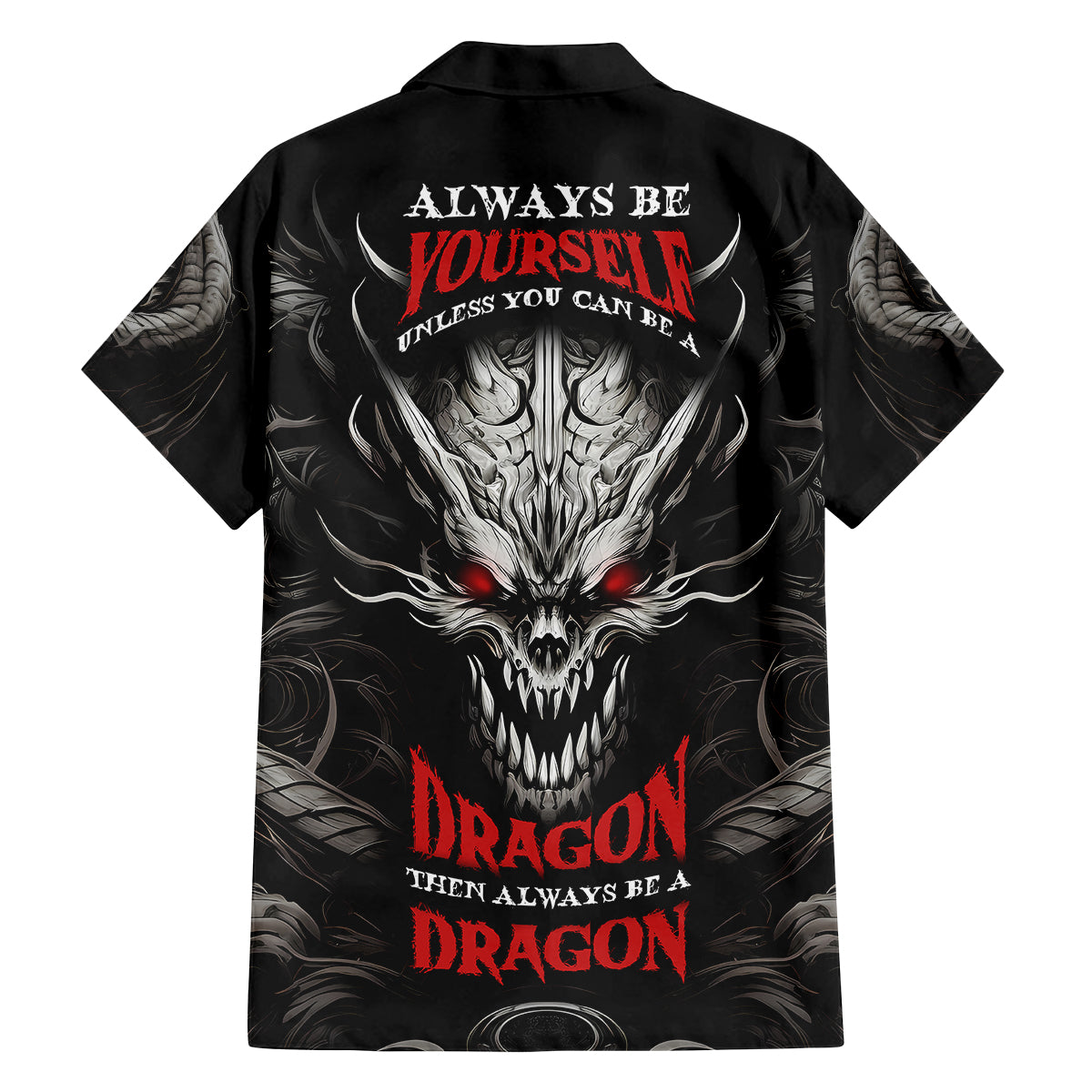Demon Skull Family Matching Long Sleeve Bodycon Dress and Hawaiian Shirt Always be yourself unless you can be a Dragon then always be a Dragon - Wonder Print Shop
