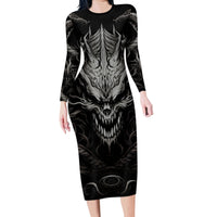 Demon Skull Family Matching Long Sleeve Bodycon Dress and Hawaiian Shirt Always be yourself unless you can be a Dragon then always be a Dragon - Wonder Print Shop