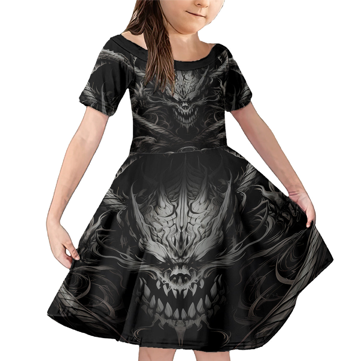 Demon Skull Family Matching Mermaid Dress and Hawaiian Shirt Always be yourself unless you can be a Dragon then always be a Dragon - Wonder Print Shop