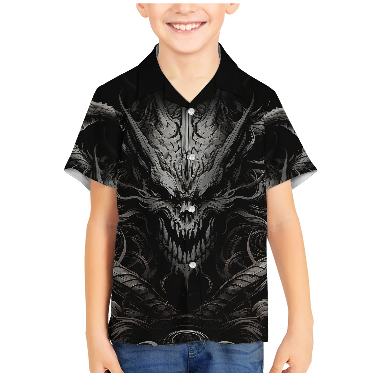 Demon Skull Family Matching Mermaid Dress and Hawaiian Shirt Always be yourself unless you can be a Dragon then always be a Dragon - Wonder Print Shop