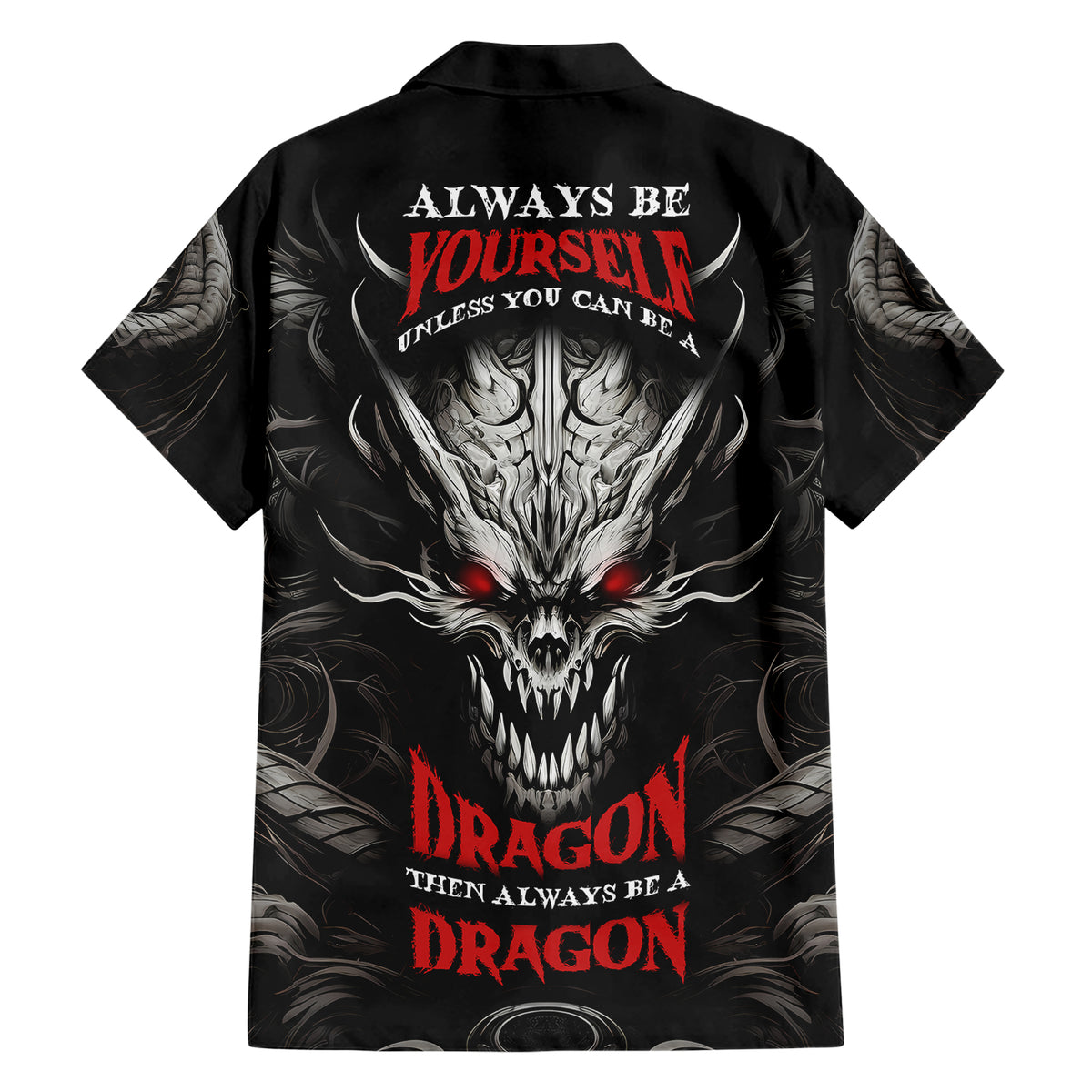 Demon Skull Family Matching Short Sleeve Bodycon Dress and Hawaiian Shirt Always be yourself unless you can be a Dragon then always be a Dragon - Wonder Print Shop