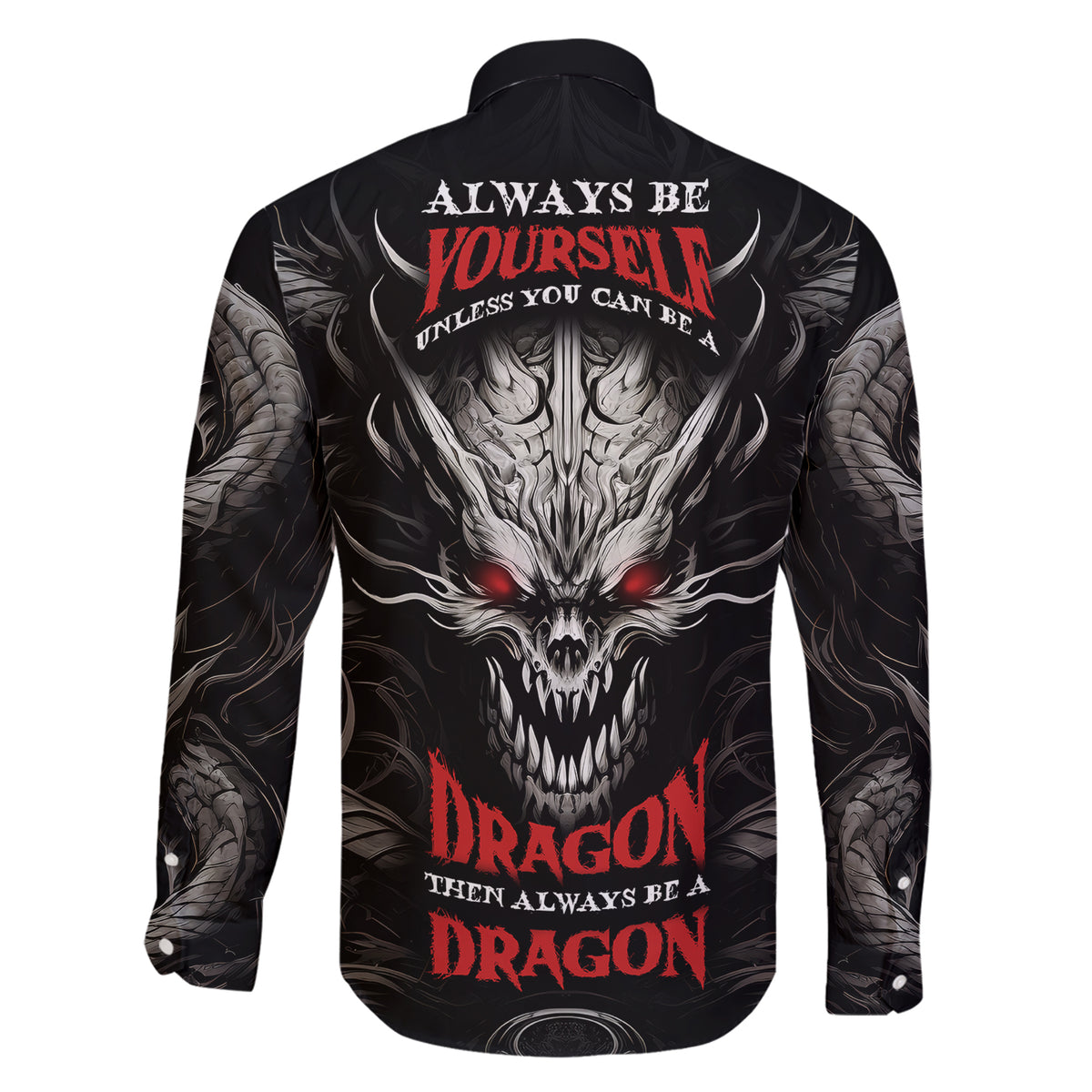 Demon Skull Family Matching Short Sleeve Bodycon Dress and Hawaiian Shirt Always be yourself unless you can be a Dragon then always be a Dragon - Wonder Print Shop