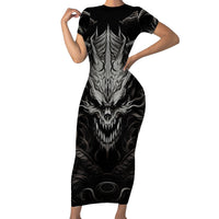 Demon Skull Family Matching Short Sleeve Bodycon Dress and Hawaiian Shirt Always be yourself unless you can be a Dragon then always be a Dragon - Wonder Print Shop