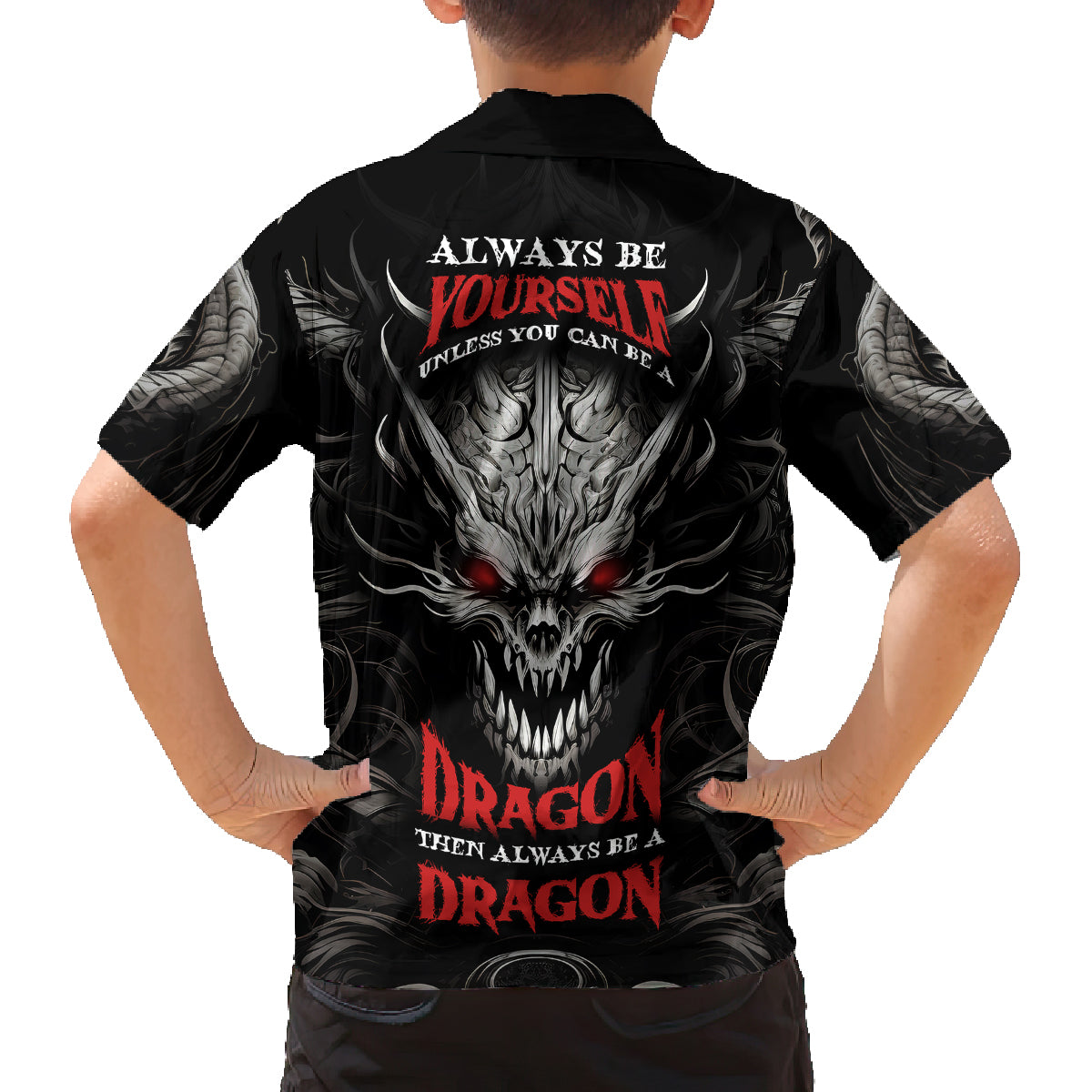 Demon Skull Family Matching Summer Maxi Dress and Hawaiian Shirt Always be yourself unless you can be a Dragon then always be a Dragon - Wonder Print Shop
