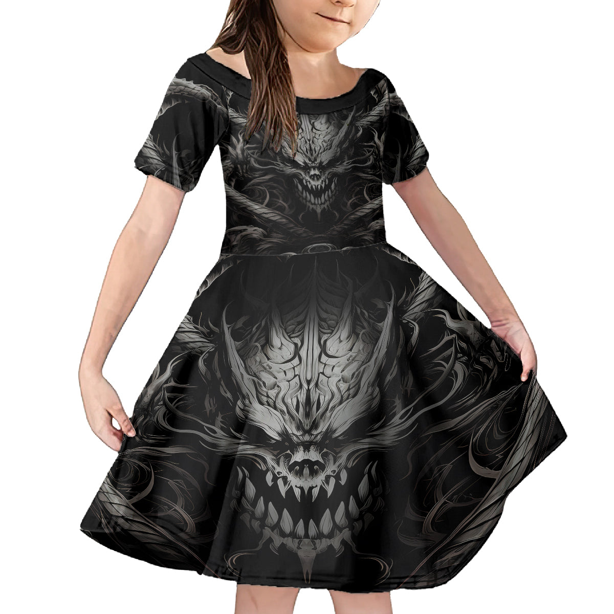 Demon Skull Family Matching Summer Maxi Dress and Hawaiian Shirt Always be yourself unless you can be a Dragon then always be a Dragon - Wonder Print Shop