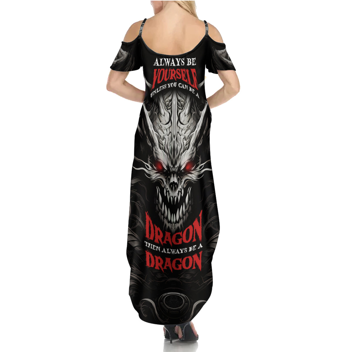 Demon Skull Family Matching Summer Maxi Dress and Hawaiian Shirt Always be yourself unless you can be a Dragon then always be a Dragon - Wonder Print Shop