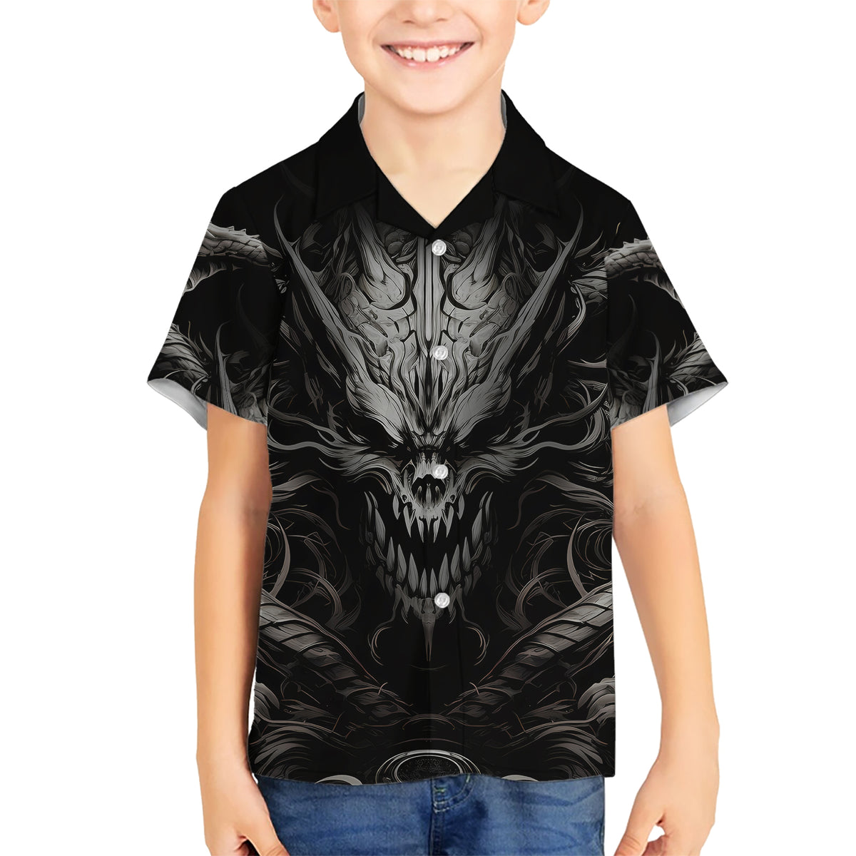 Demon Skull Kid Hawaiian Shirt Always be yourself unless you can be a Dragon then always be a Dragon - Wonder Print Shop