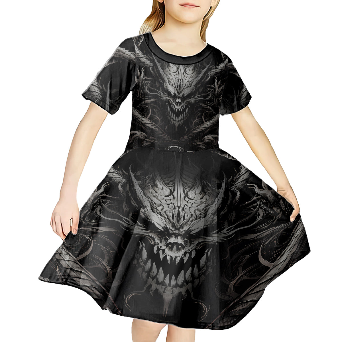Demon Skull Kid Short Sleeve Dress Always be yourself unless you can be a Dragon then always be a Dragon - Wonder Print Shop