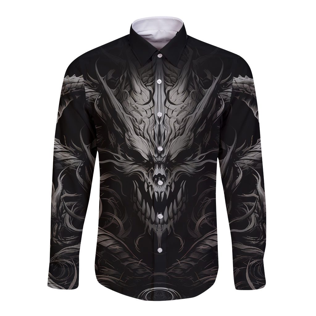 Demon Skull Long Sleeve Button Shirt Always be yourself unless you can be a Dragon then always be a Dragon - Wonder Print Shop