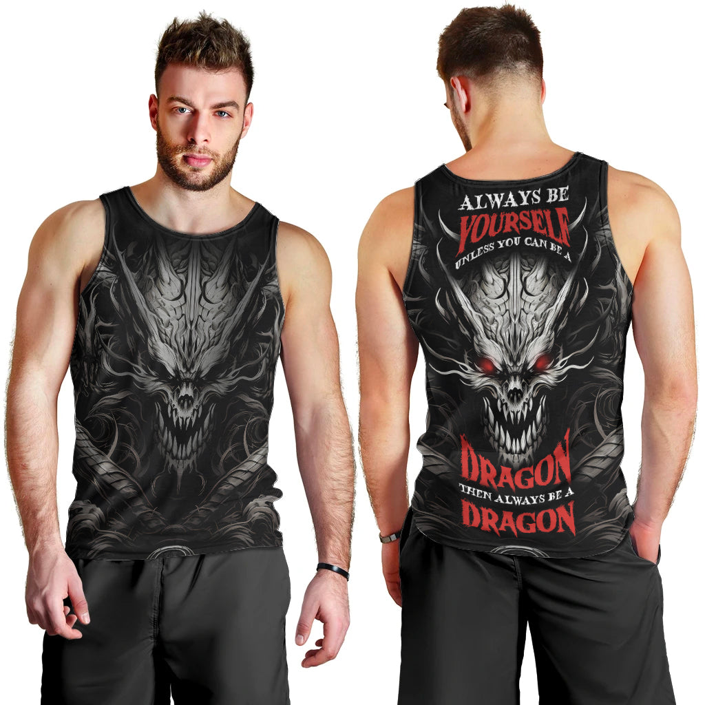 Demon Skull Men Tank Top Always be yourself unless you can be a Dragon then always be a Dragon - Wonder Print Shop