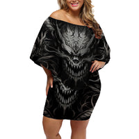 Demon Skull Off Shoulder Short Dress Always be yourself unless you can be a Dragon then always be a Dragon - Wonder Print Shop