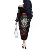Demon Skull Off The Shoulder Long Sleeve Dress Always be yourself unless you can be a Dragon then always be a Dragon - Wonder Print Shop