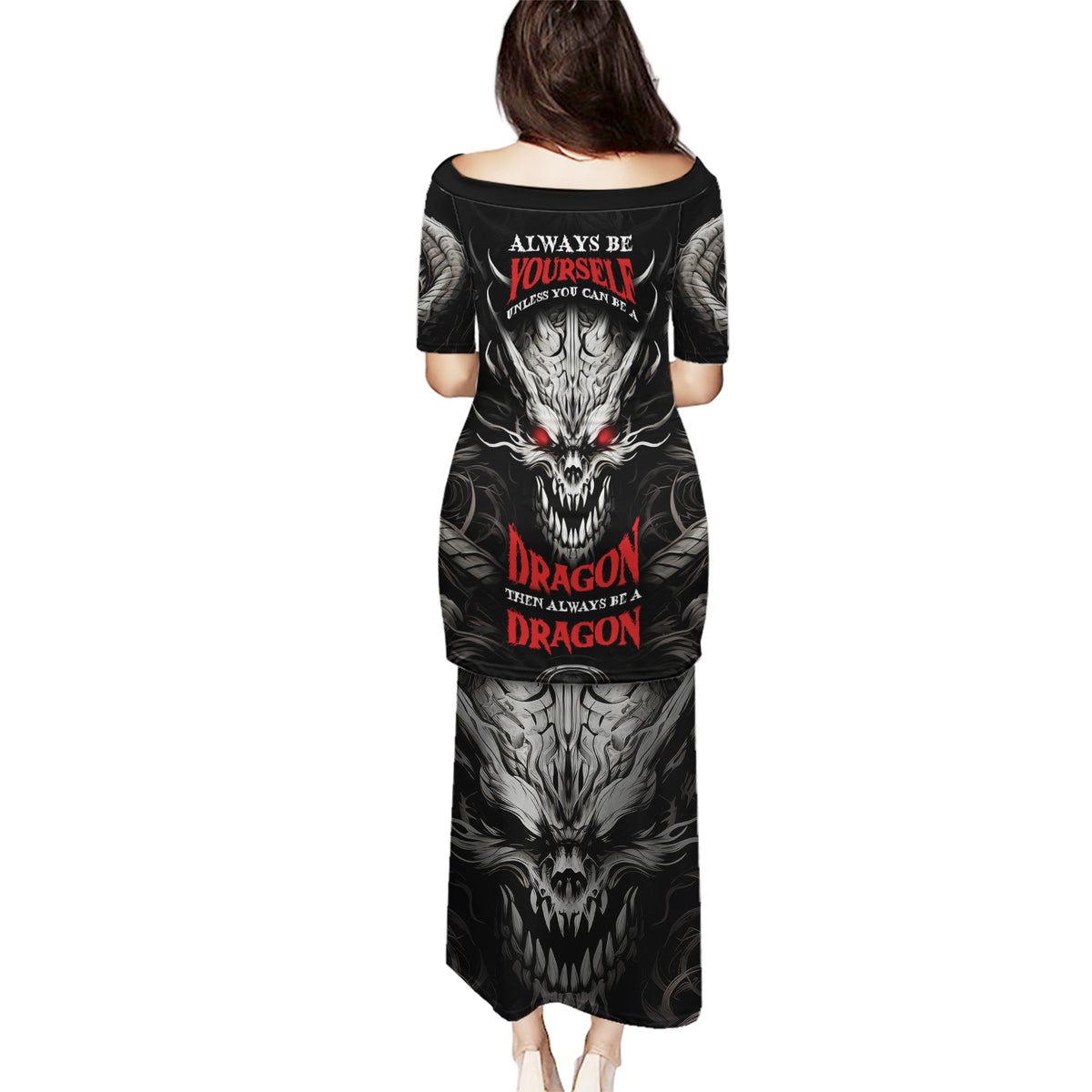 Demon Skull Puletasi Always be yourself unless you can be a Dragon then always be a Dragon - Wonder Print Shop