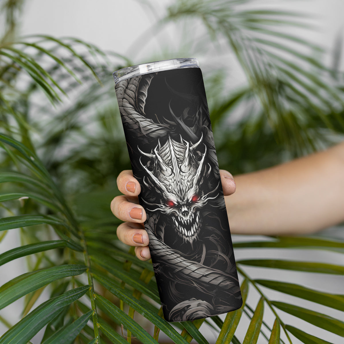 Demon Skull Skinny Tumbler Always be yourself unless you can be a Dragon then always be a Dragon - Wonder Print Shop