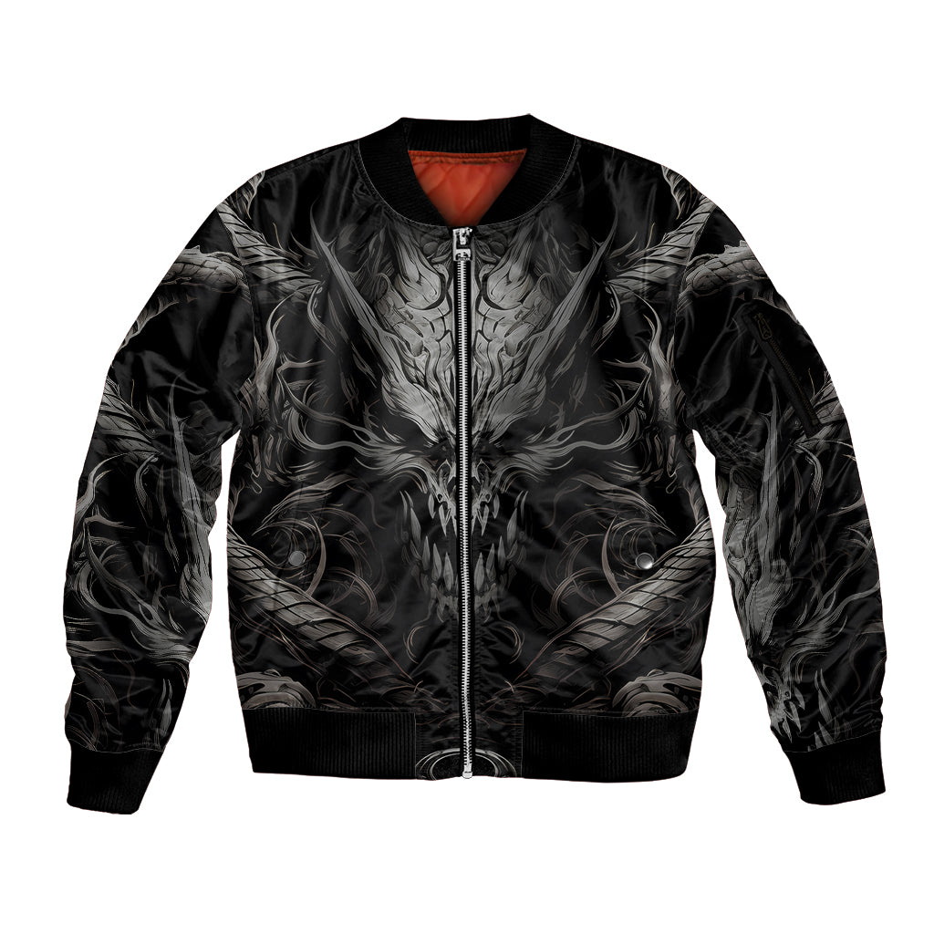 Demon Skull Sleeve Zip Bomber Jacket Always be yourself unless you can be a Dragon then always be a Dragon - Wonder Print Shop