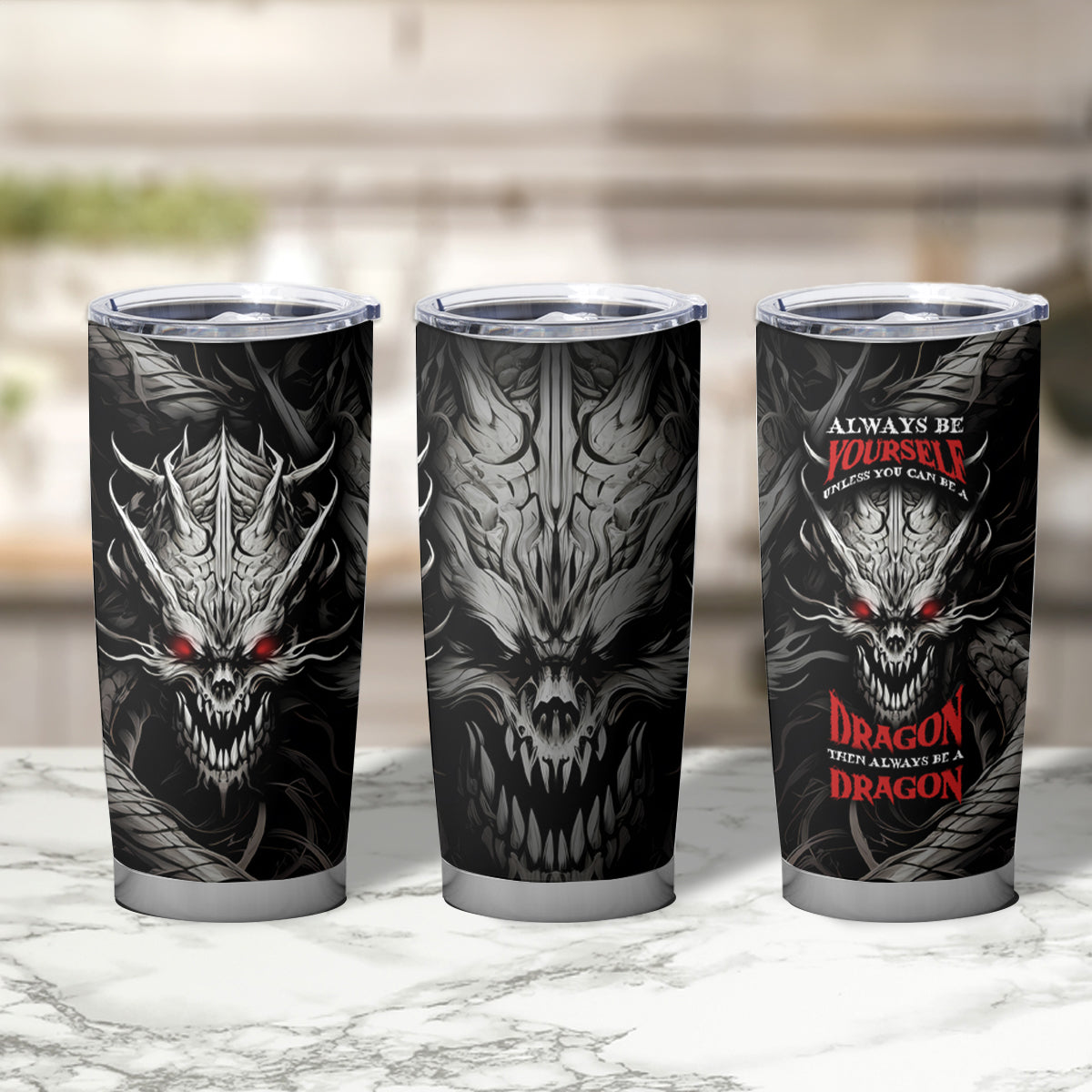 Demon Skull Tumbler Cup Always be yourself unless you can be a Dragon then always be a Dragon - Wonder Print Shop
