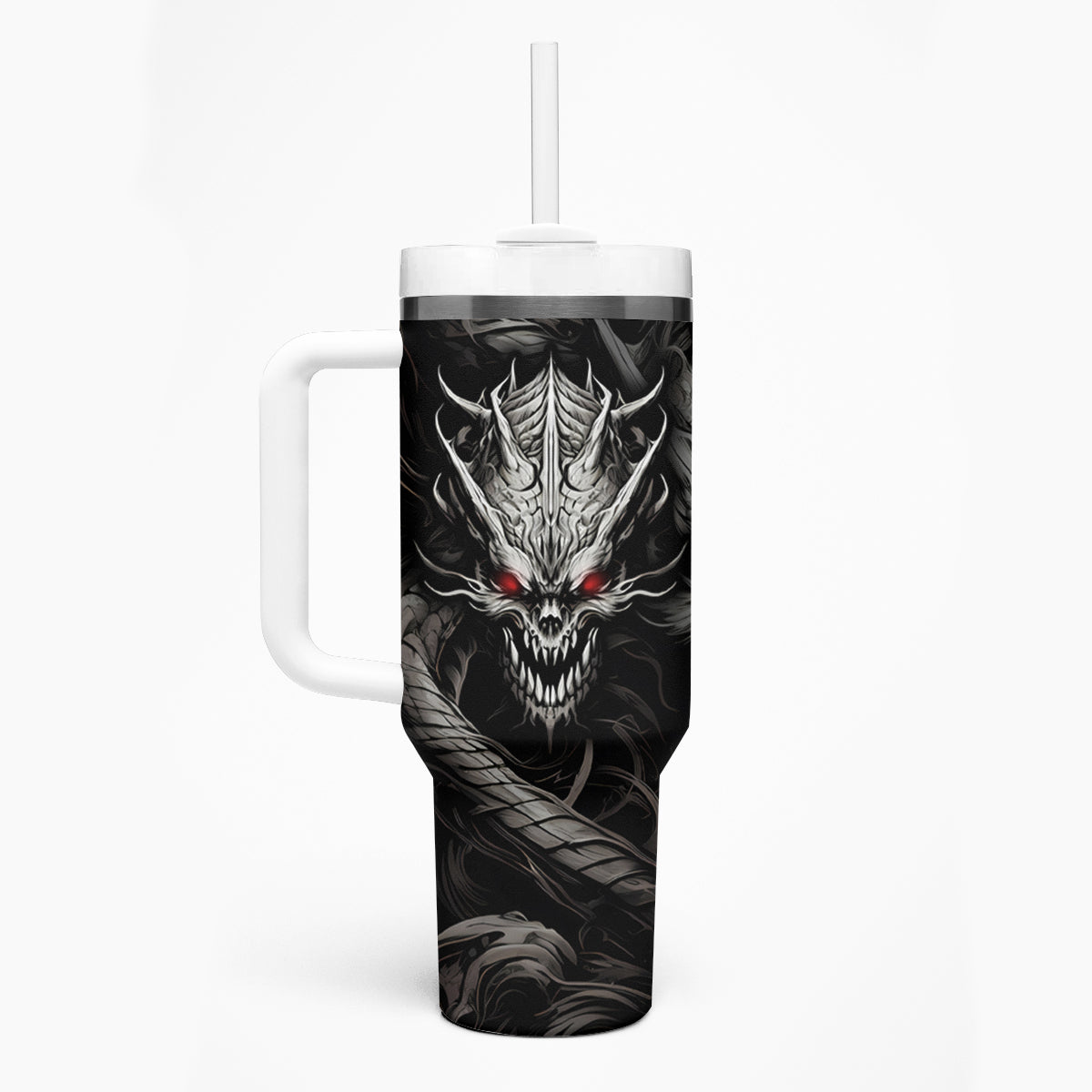 Demon Skull Tumbler With Handle Always be yourself unless you can be a Dragon then always be a Dragon - Wonder Print Shop