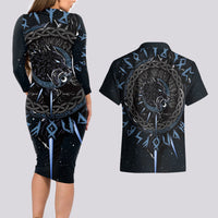 Skoll and Hati Viking Wolfs Couples Matching Long Sleeve Bodycon Dress and Hawaiian Shirt - Wonder Print Shop