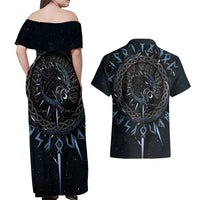 Skoll and Hati Viking Wolfs Couples Matching Off Shoulder Maxi Dress and Hawaiian Shirt - Wonder Print Shop