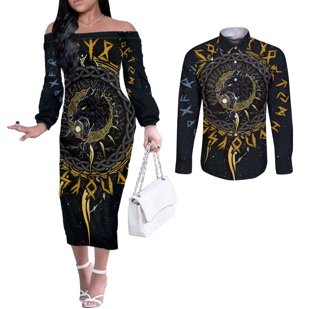 skoll-and-hati-viking-wolfs-couples-matching-off-the-shoulder-long-sleeve-dress-and-long-sleeve-button-shirts