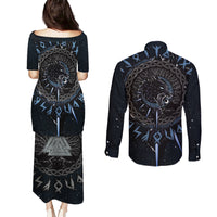 Skoll and Hati Viking Wolfs Couples Matching Puletasi Dress and Long Sleeve Button Shirts - Wonder Print Shop