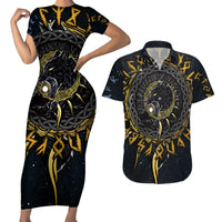 Skoll and Hati Viking Wolfs Couples Matching Short Sleeve Bodycon Dress and Hawaiian Shirt - Wonder Print Shop