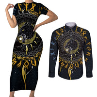 Skoll and Hati Viking Wolfs Couples Matching Short Sleeve Bodycon Dress and Long Sleeve Button Shirts - Wonder Print Shop