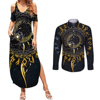 Skoll and Hati Viking Wolfs Couples Matching Summer Maxi Dress and Long Sleeve Button Shirts - Wonder Print Shop