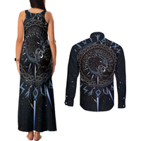 Skoll and Hati Viking Wolfs Couples Matching Tank Maxi Dress and Long Sleeve Button Shirts - Wonder Print Shop