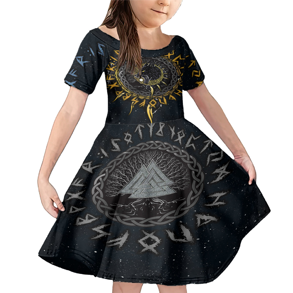 Skoll and Hati Viking Wolfs Family Matching Mermaid Dress and Hawaiian Shirt - Wonder Print Shop