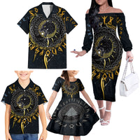 Skoll and Hati Viking Wolfs Family Matching Off Shoulder Long Sleeve Dress and Hawaiian Shirt - Wonder Print Shop